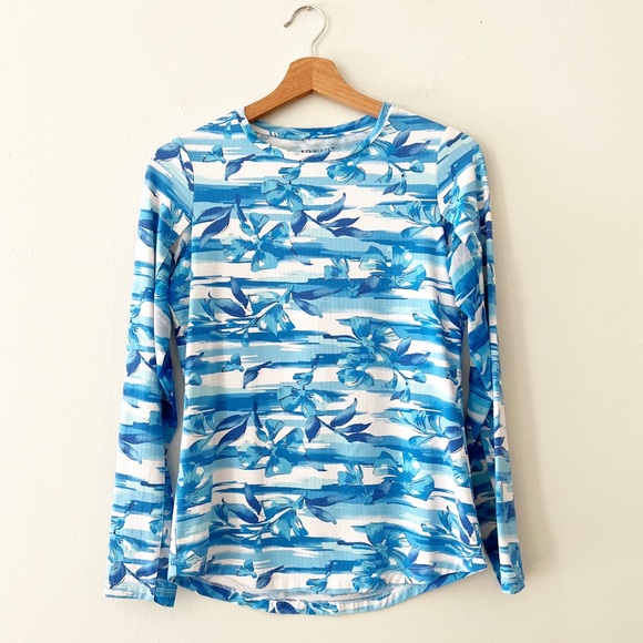 Ibkul Long Sleeve Women's Blue Floral Mesh Vented Pullover Shirt. Size XS - Picture 1 of 6